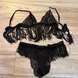 NWT Victoria’s Secret Black Lace Fringe Lingerie Set